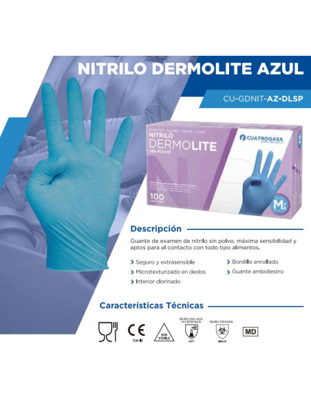 Guante Nitrilo Dermolite Mediana 10x100ud 