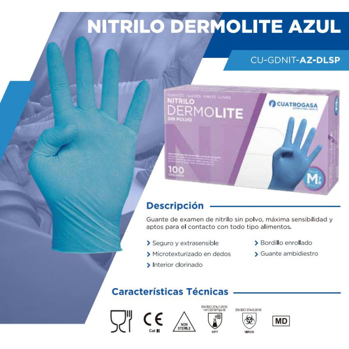 Guante Nitrilo Dermolite Grande 10x100ud 
