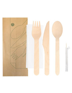 Set Cubiertos Servilleta Palillo Madera 200ud