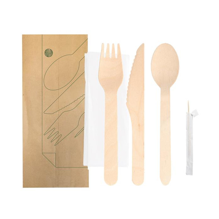 Set Cubiertos Servilleta Palillo Madera 200ud 